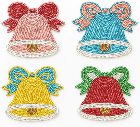 Folkulture Valentine Coasters Set of 4 | Handmade Boho Love & Bell Design Drink Coasters for Coffee Table Décor | Cute Valentine’s Day Gift for Her | Romantic Home Accessories