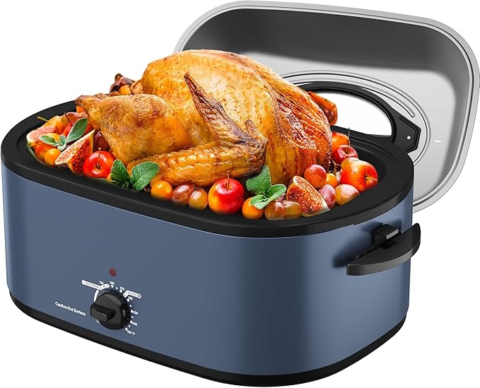 Sunvivi Electric Roaster, 26 Quart Electric Roaster Oven with Glass Lid, Turkey Roaster Oven Buffet with Self-Basting Lid, Removable Pan, Cool-Touch Handles, Blue