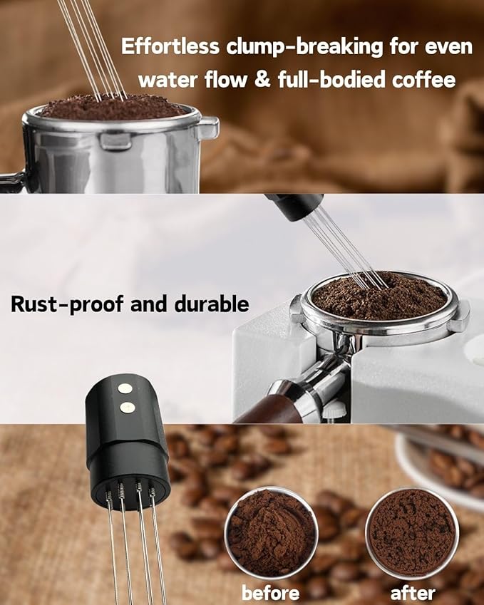Magnetic WDT Tool Espresso Distribution Tool 8x0.4mm Stainless Steel Needles & 2 Extra Replacements, Espresso Stirrer for Barista, Machine Accessories (Silver)