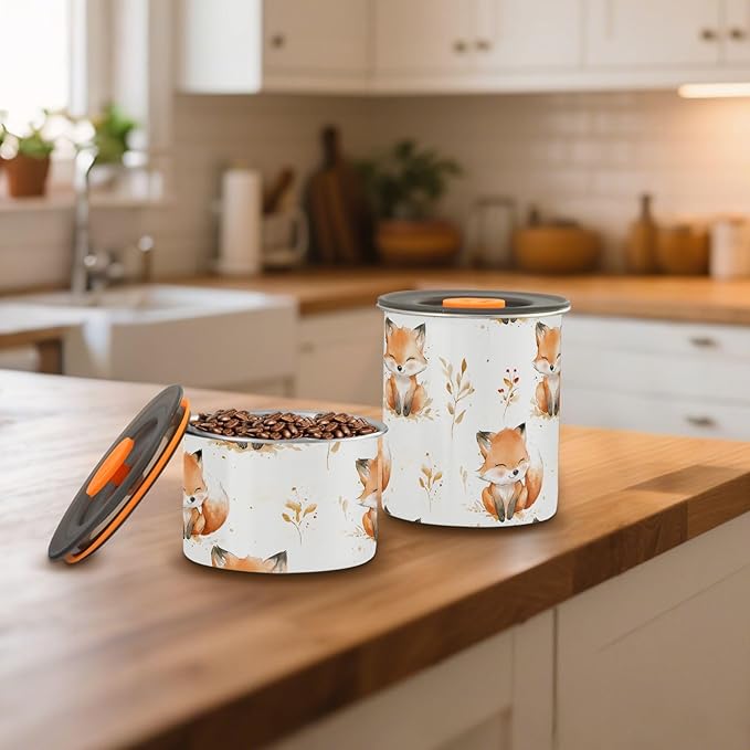 ALAZA Cute Fox Watercolor Airtight Coffee Bean Canister 900ml Food Storage Containers with Lids For Gournd, Tea, Sugar, Flour, Rice, Cereal, Candy Cookie Jar