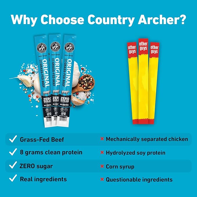 Archer Jerky Beef Jerky Sticks - Grass Fed Beef Snack, Individually Wrapped, Bulk Snack Packs, Gluten Free, Paleo, Keto - 1 oz Meat Sticks (Pack of 18)