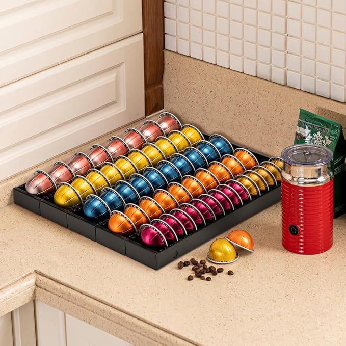 FlagShip Vertuo Pod Drawer Insert for Counter,Nespresso Pod Holder DIY Magnetic Connect Black Metal(5 Packs)