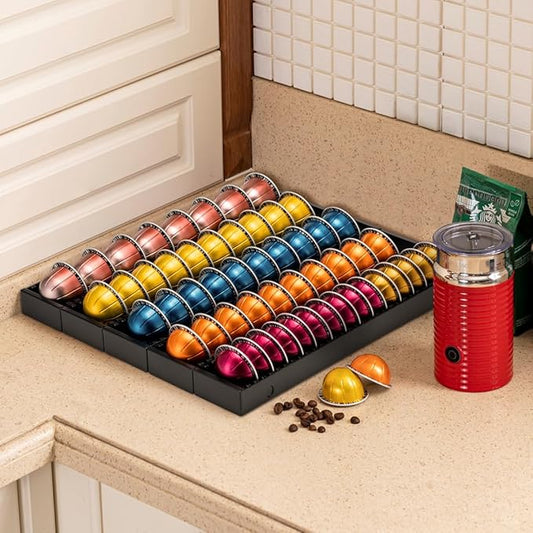 FlagShip Vertuo Pod Drawer Insert for Counter,Nespresso Pod Holder DIY Magnetic Connect Black Metal(5 Packs)