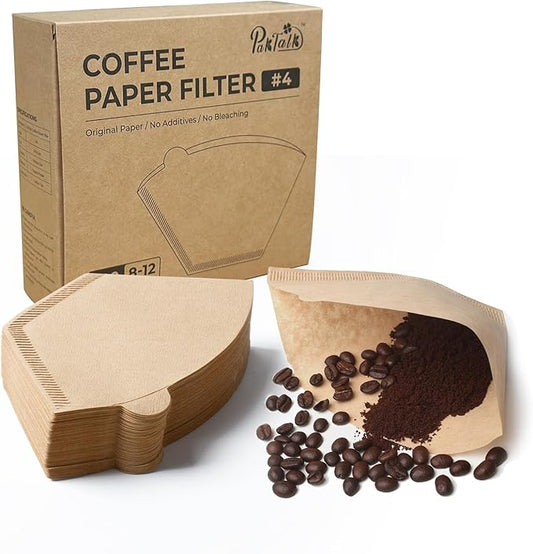 PakTalk 100 Count Cone Coffee Filters #4, Natural Brown Paper Cone Shaped Coffee Filters for Pour Over and Drip Coffee Maker(100 Count)
