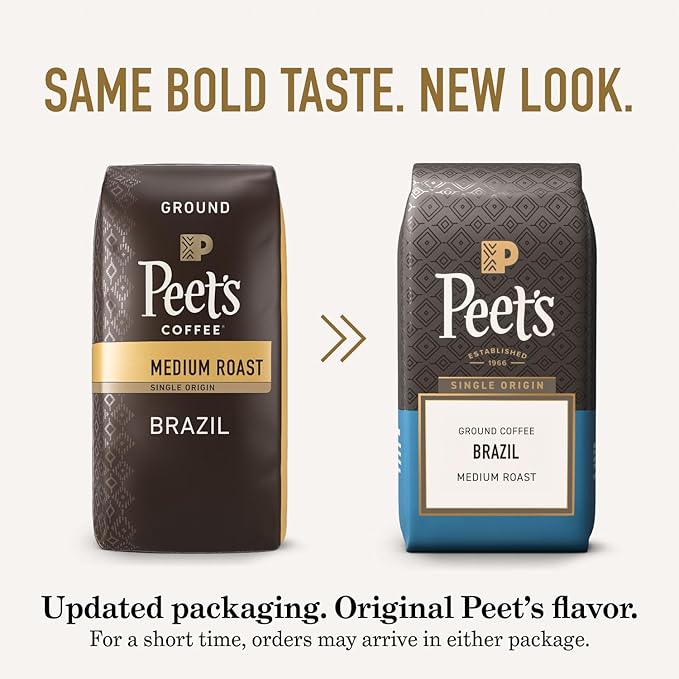Peet's Coffee, Medium Roast Ground Coffee, 100% Arabica Coffee - Single Origin Brazil 18 Ounce Bag