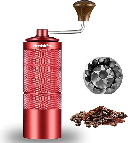 NewlukPro M6 Manual Coffee Grinder,Beautiful Design for Women,Smooth Grinding & Labor Saving,Portable Mini Hand Coffee Grinder for Espresso Pour Over French Press at Home or Camping Travling,Red