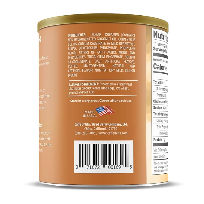 Caffe D'Vita Caramel Macchiato - Instant Coffee Powder Mix for Lattes, Gluten Free, No Cholesterol, No Hydrogenated Oils, Kosher-Dairy - 1 Lb Can