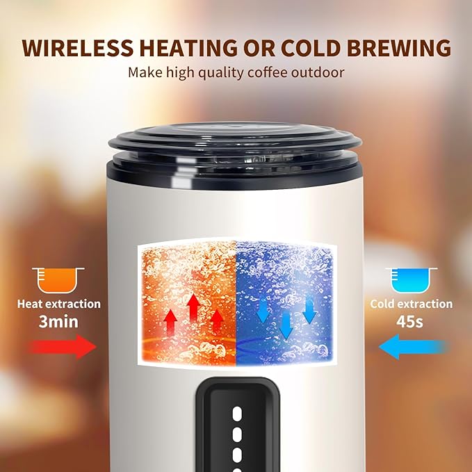 Leozora Portable Espresso Maker, 20Bar Professional Pressure, Stainless Steel Body, 7500mAh USB-C Rechargeable, 3-in-1 for Ground Coffee & Nespresso/DG Capsules, Ideal for Camping, Car, Office, White