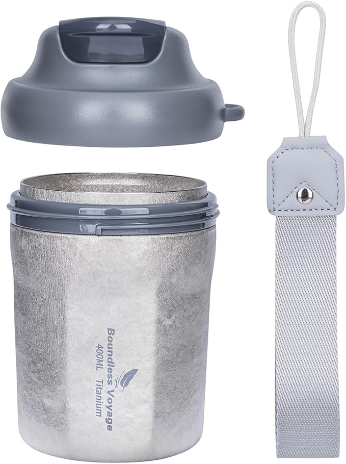 iBasingo Titanium Coffee Cup 400ml Insulated Travel Mug Spill Proof with Sliding Lid Reusable Double Wall Tea Cup Car Coffee Tumbler for Keeping Hot/Ice Water Tea Beer Ti3236D