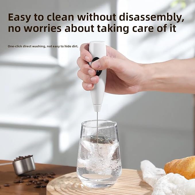 Digital Display Rechargeable Milk Frother Handheld, Frother Wand Mixer with Battery and Speed Indicator for Coffee, Latte, Cappuccino, Frappe Drink, Hot Chocolate White
