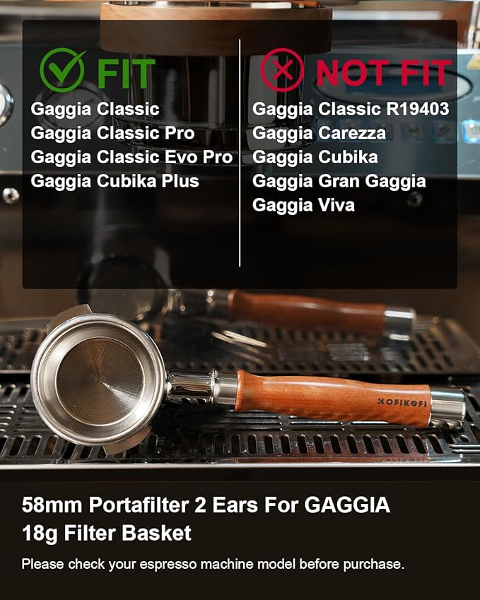 58mm Bottomless Portafilter For Gaggia, 2 Ears Slim Naked Portafilter Fits Gaggia Espresso Coffee Machines with Stainless Steel Head and 18g Filter Basket and Puck Screen - Rosewood Handle
