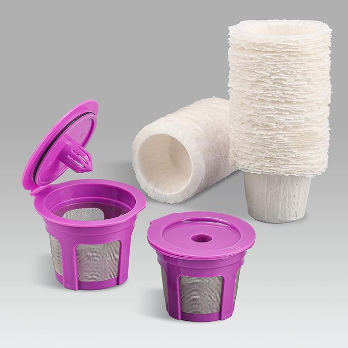 Haetyly 2 Pack Reusable K Cups with 200 Count Disposable Coffee Coffee Paper Filter Compatible with Keurig Single Serve 1.0 and 2.0 Coffee Makers