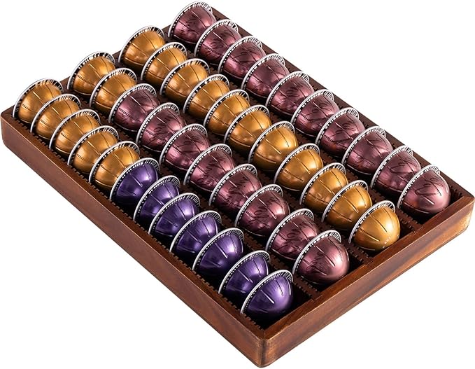 Acacia Wood Coffee Pod Holder Tray Compatible with Nespresso Vertuo, Pods Organizer Drawer Insert, Storage, Stand, Container, Capsule Holder for Coffee Bar Countertop, 40 Big or 60 Small Pods Capacity