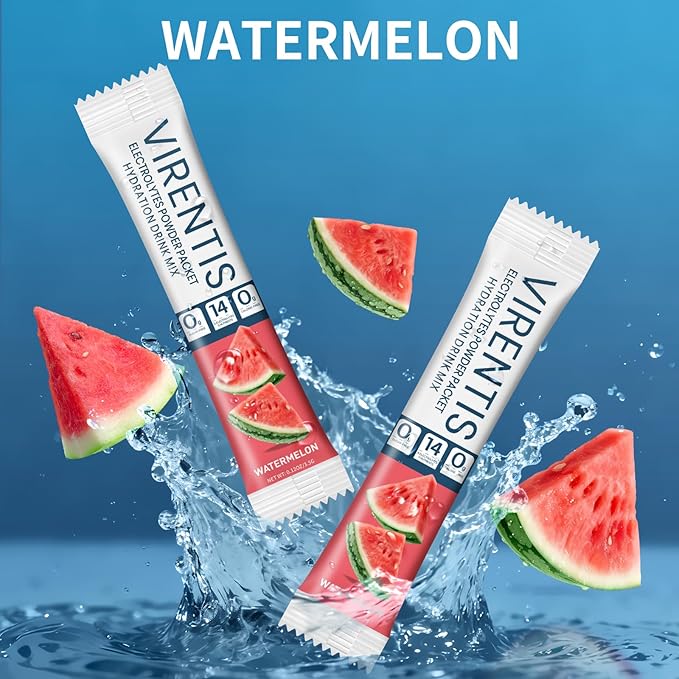 16 Sticks Electrolytes Powder Packets Sugar Free Hydration Packets Liquid Daily IV Electrolyte Drink Mix for Rehydration with 8 Electrolytes & 6 Vitamins, Low Sodium, Watermelon