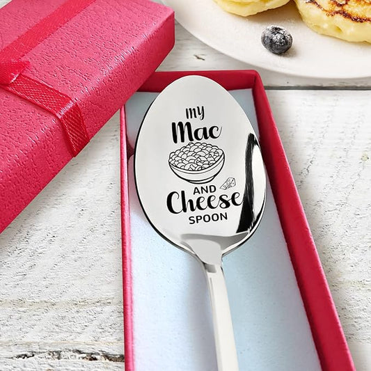PZJIEAN My Mac and Cheese Spoon Funny Engraved Stainless Steel Gift - Long Handle Coffee Dessert Spoon for Women Men Kids | Birthday Valentine Christmas Gifts - PZJIEAN