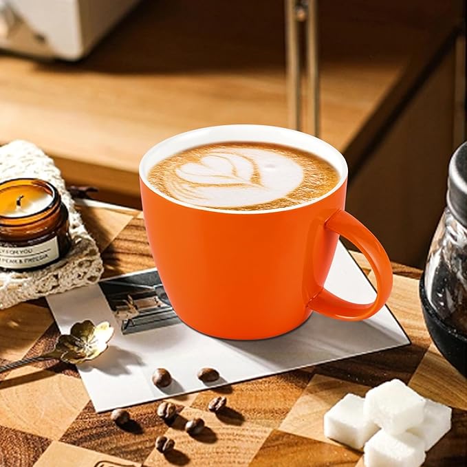2XL Minimalist Coffee Mug Soup Cup, for Caffeine Lovers for Every Coffee Geek, and Dinner Soup Cereal Bowl with Handle to Breakfast, Machine Washable Ceramic Big Cup, Vibrant Unique Colour, Orange