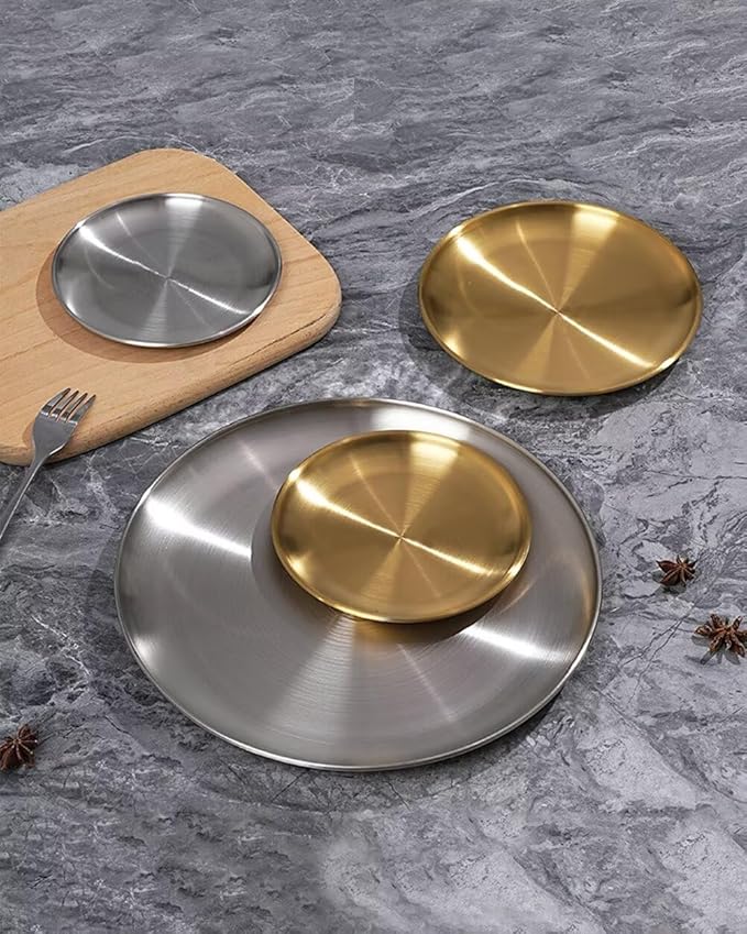 Serving Trays 14.2in Stainless Steel Decorative Tray Round Silver Tray for Kitchen Wedding Party Coffee Table Silver