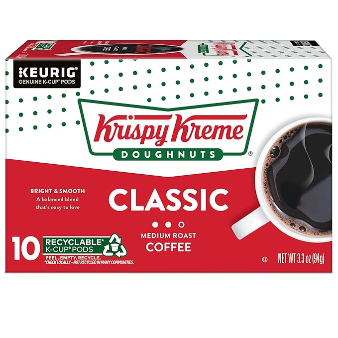 Krispy Kreme Classic Keurig Single-Serve K-Cup Pods, Medium Roast Coffee, 60 Count (6 Packs of 10)