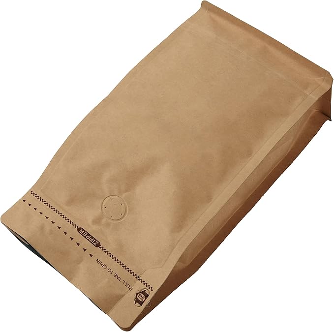 50 Pieces 4 Ounce Kraft Paper Stand Up Coffee Bag/Flat Bottom Pouch with Air Release Valve and Reusable Side Zipper. (50pcs, ¼lb/4oz/100gram)