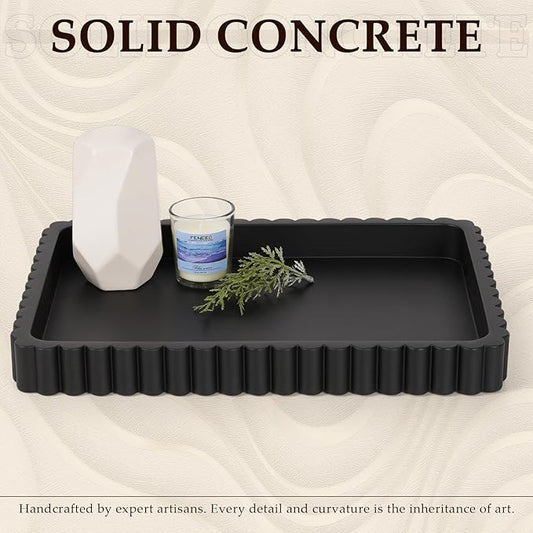 Concrete Decorative Tray for Coffee Table Decor, 14" Coffee Table Tray Ottoman Tray Table Centerpieces, Rectangular Modern Decorative Trays for Home Decor, Living Room, Entry, Black
