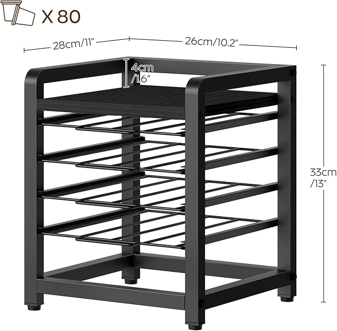 Coffee Pod Drawer Holder, 4 Tier Organizer for K Cup, 80 Pods Capacity, Spacious Storage Rack for K Cup, Space Saving, Easy Assembly, Black KH04BBY1
