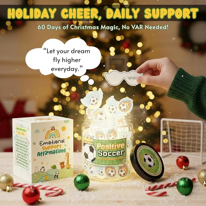 Positive Soccer Jar with 60 Affirmation Cards, Emotional Support Gift, Soccer Coach Gift, Funny Soccer Gifts for Men, Birthday or Christmas Gifts, Inspirational Home and Office Decor