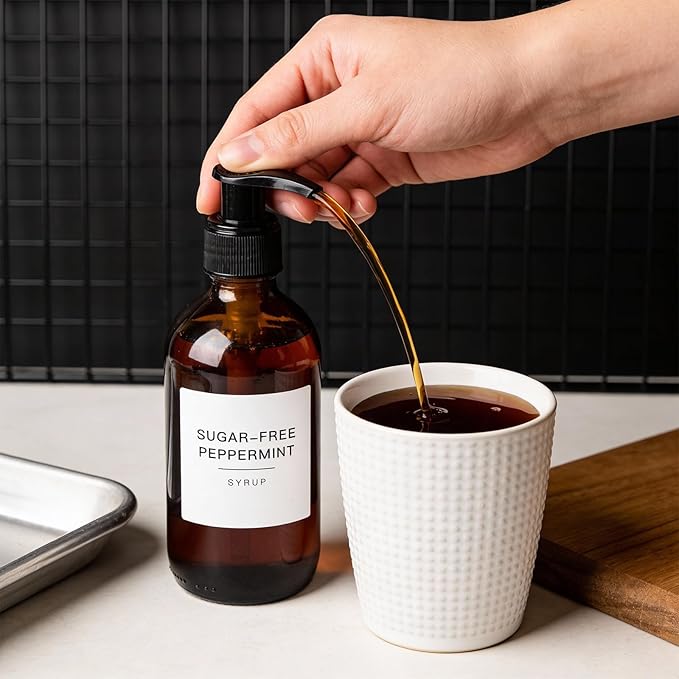 84PCS Coffee Syrup Labels, White Minimalist Preprinted Coffee Syrup Stickers Waterproof Coffees Syrups Pump Stickers Coffees Syrups Labels Set for Bottles Bar Containers Dispenser Organization