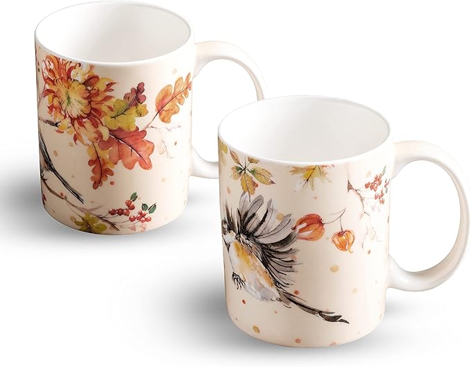 Maison d' Hermine Coffee Mug with Handles Fine Bone China Mugs Pack of Two Tea Cups for Hot Beverages Cappuccino Latte Home Restaurant Office Perfect for Gift (Kelim - Prairie, 15 Ounce)