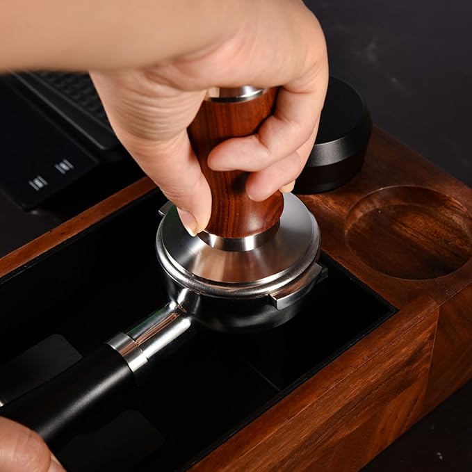 MATOW 58.5mm Espresso Hand Tamper, Dual Calibrated Spring Loaded Coffee Tamper with Stainless Steel Ripple Base, Pro-barista 30lbs Espresso Tamper with Red Rosewood Handle Fits 58mm Portafilter