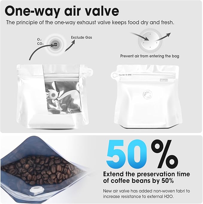 4oz 1/4 lb 60pcs Coffee Bags with Valve,Vented Coffee Bag Barrier Bags Coffee Packaging Coffee Storage Pouches Stand-up Bags for Food Diamond Shaped Need to Use Heat Sealing Machine（White）