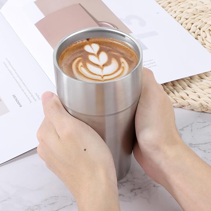 Beasea Stainless Steel Cups 19 oz, 8 Pack Large 18.6oz 550ml Stackable Stainless Steel Tumbler Double Wall Insulated Individual Metal Pint Glasses Tin Drinking Cups for Home Party Camping