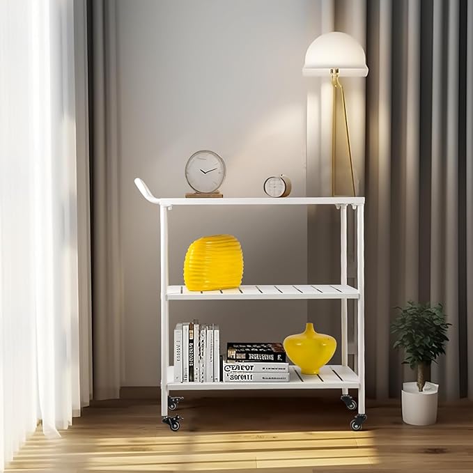 Modern Kitchen Bar Cart on Wheels Metal Rolling Serving Carts with 3 Tier for Storage Mobile Kitchen Island with Lockable Casters and Side Handle for Outdoor& Indoor -33.5 * 15.7 * 37.2inch(L*W*H)