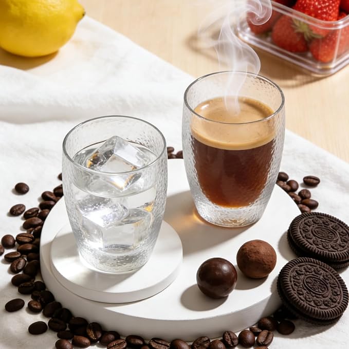 Double Wall Glass Coffee Mugs Set, Clear Insulated Glass Mugs for Hot Beverages, Suitable for Tea, Latte, Espresso, Cappuccino (15oz(2-pack))