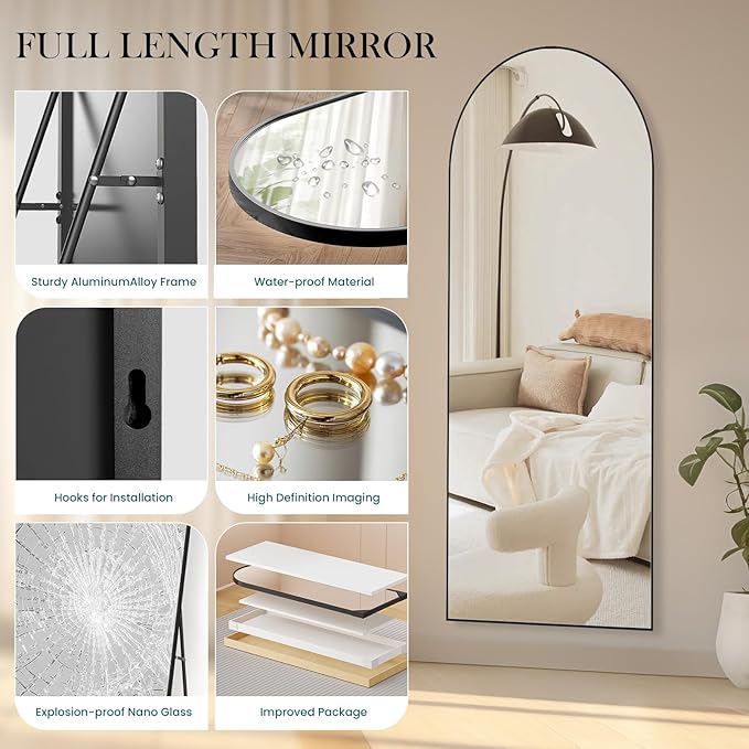 NEWBULIG Full Length Mirror, Upgraded Body Wall Mirrors with Shatter-Proof Glass, Floor Standing Mirror, Home Wall Decor