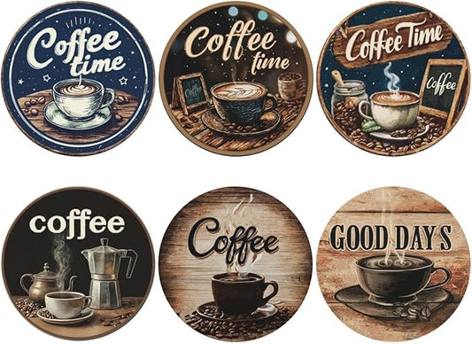 Coffee Coasters for Drinks with Holder Round Leather Coasters Set of 6 Cups Mugs Mat Pad for Home Kitchen Bar