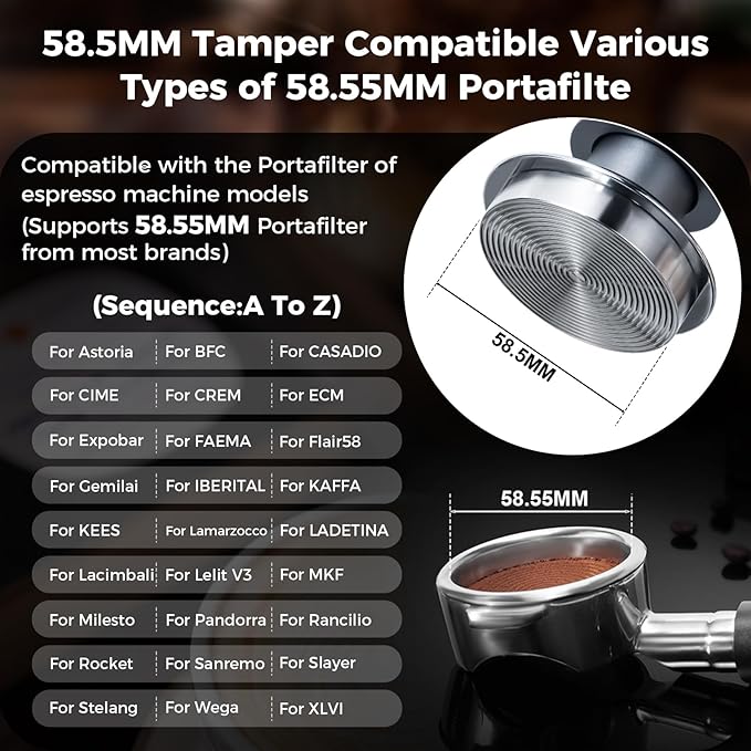 IKAPE 58mm Espresso Tamper Kit Silver 7 IN 1, Coffee Tamper Set comprising a Tamper, Distributor, Magnetic Dosing Funnel, Puck Screen, Station, WDT Tool, along with a Cleaning Towel and Brush