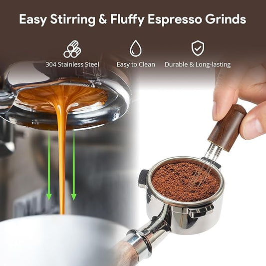 WDT Tool Espresso Accessories Kit: 6 Stainless Steel Needles Espresso Distribution Tool, Coffee Distributor, Espresso Distributor Stirrer | with Puck Screen, Dosing Funnel Fits 51mm Portafilters