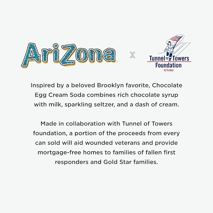 AriZona Chocolate Egg Cream Soda, Tunnels to Towers Foundation - Big Can, 22 Fl Oz (Pack of 12)