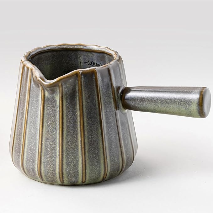 YHOJOY Espresso Cups Ceramic, 200ML Espresso Measuring Cup with Spout, Expresso Shots Cups with Handle, Espresso Accessories, Dark Green