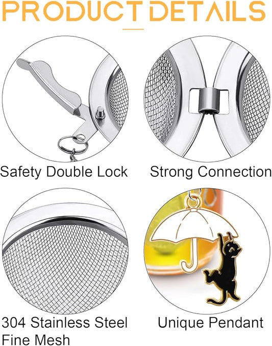 Tea Infuser 2Pack with Cat Charm -TeaSanavie Loose Leaf Tea Ball & Strainer, Premium 304 Stainless Steel Fine Mesh Tea Steeper, Cute & Functional Gift for Tea Lovers