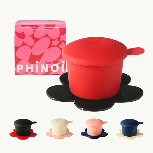 Pour Over Coffee Dripper - Vietnamese Phin Filter – Single Cup Coffee Maker 1-2 Cup with Flower Design – Plastic Reusable Coffee Filter for Manual Brewing, Travel Friendly (Red + Black)