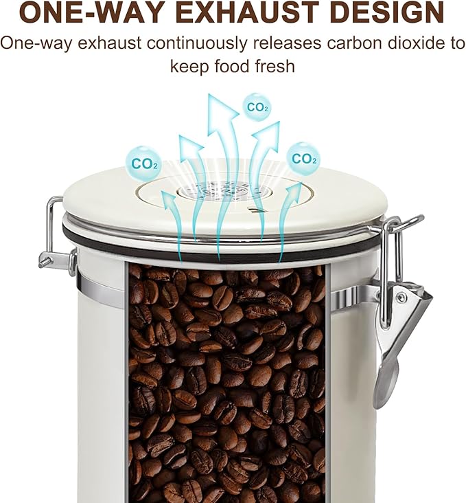 2.8L Airtight Vacuum Coffee Canister, Stainless Steel Storage Container for Coffee Beans and Grounds with Scoop.Suitable for coffee powder, coffee beans, rice, tea leaves, sugar, flour, and grains