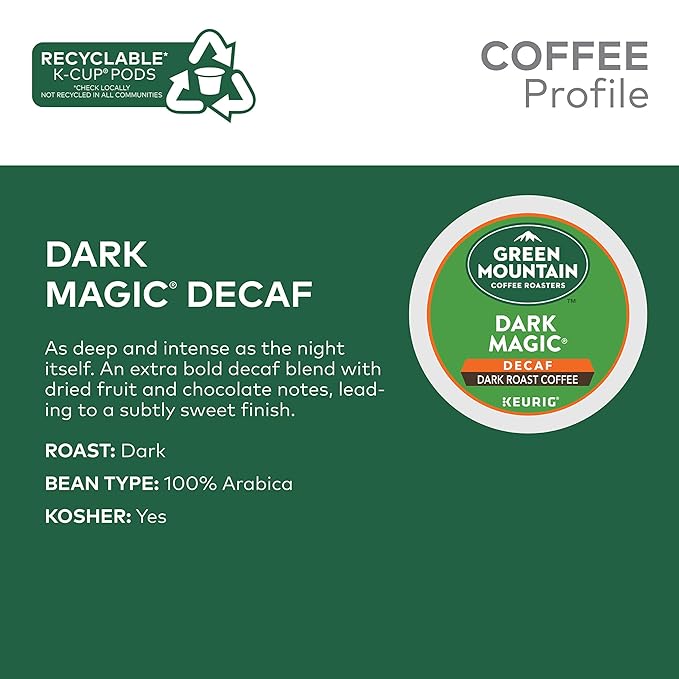 Green Mountain Coffee, Dark Magic Decaf, Single-Serve Keurig K-Cup Pods, Dark Roast, 48 Count (2 Boxes of 24 Pods)