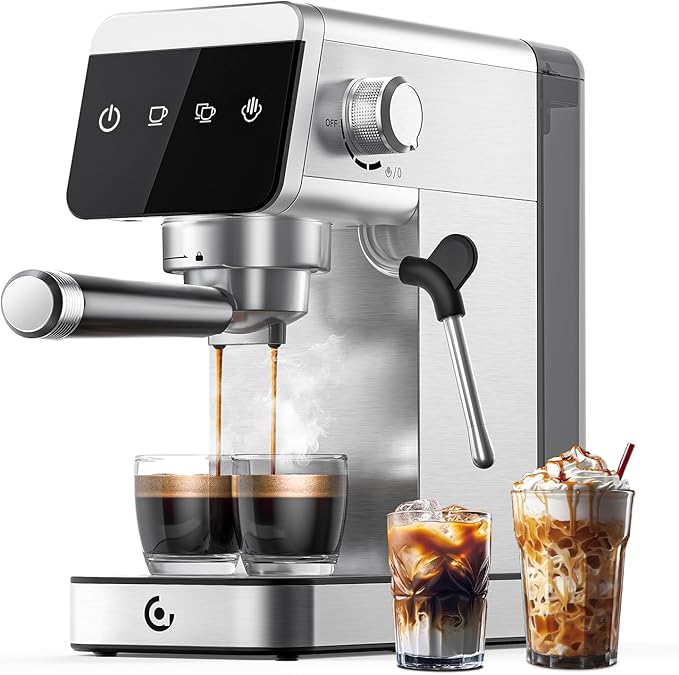 AMZCHEF Espresso Coffee Machine | 20 Bar Pressure System | LED Touch Screen | Compact Design Perfect for Home & Office | 41oz Water Tank