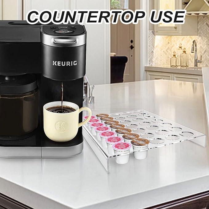 K Cup Coffee Pods Holder for 35 Pods, Clear Arcylic K Cup Coffee Organizer Tray for Drawer or Countertop Storage in Office and Kitchen