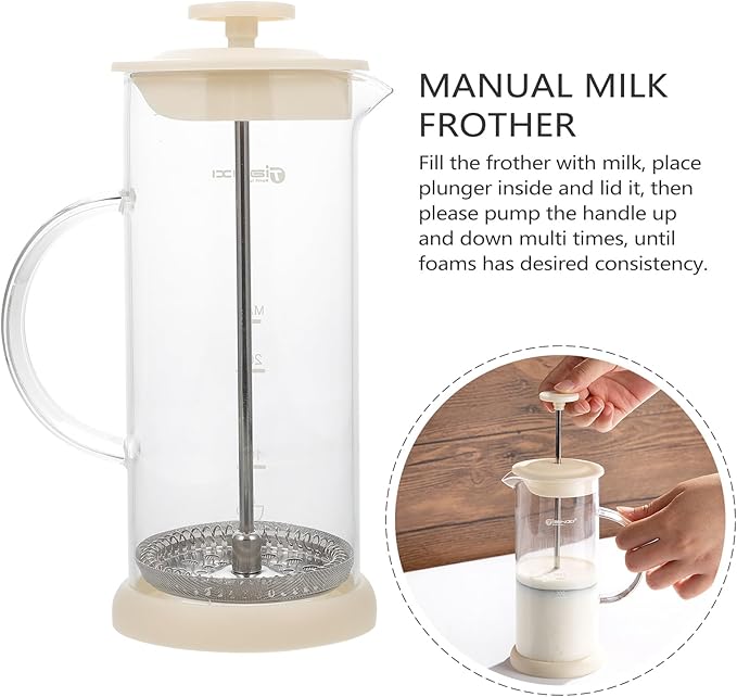 Manual Milk Frother Coffee Bar Milk Frother with Press Froth Technology, Milk Foamer Manual Milk Creamer Hand Pump Frother Handheld Milk Frothing Pitchers for Milk Coffee Cappuccino