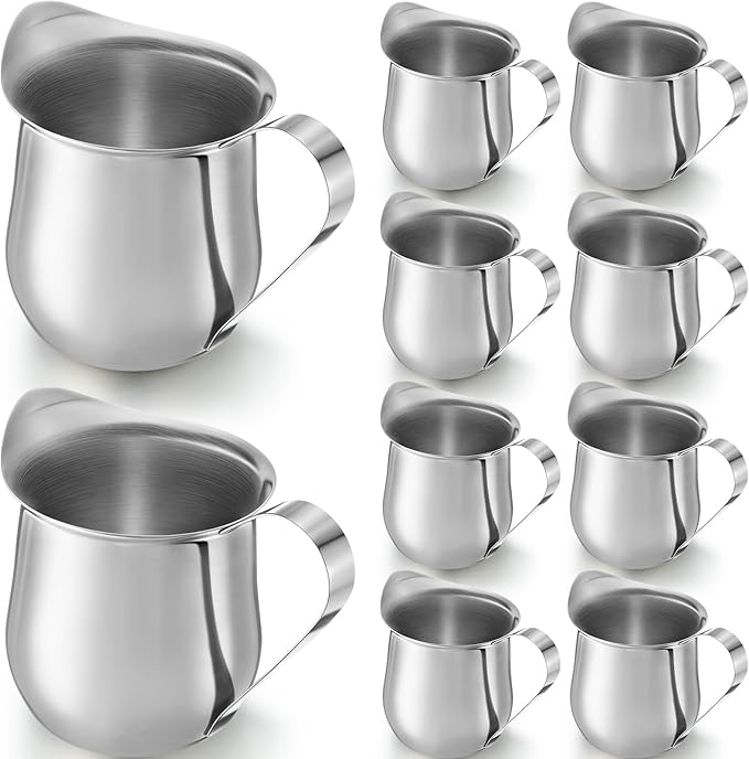 Honeydak 10 Pieces 5oz Stainless Steel Bell Creamers Pitcher Mini Cup Container Espresso Shot Frothing for Serving Milk Coffee Cream for Restaurant Cafes Home