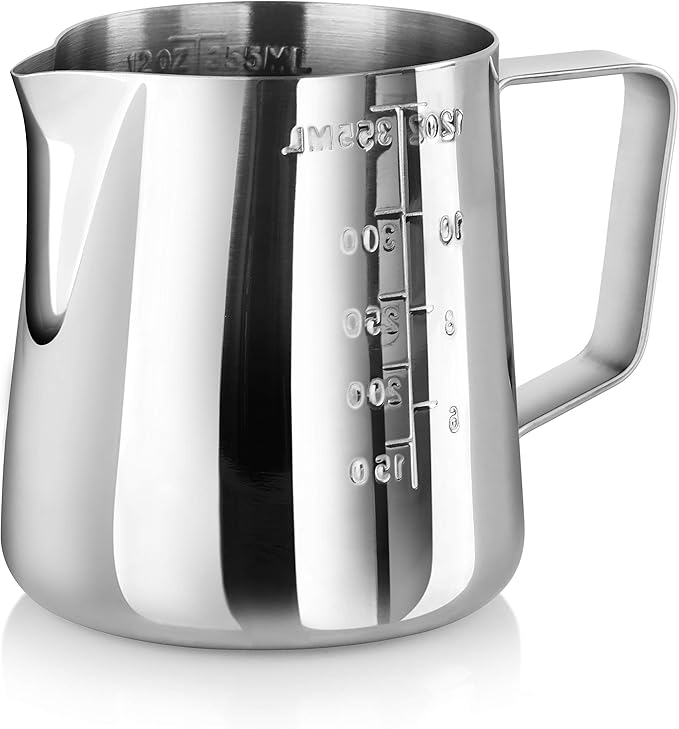New Star Foodservice 28829 Commercial Grade Stainless Steel 18/8 12-Ounce Frothing Pitcher and Die Cast Aluminum Tamper Combo Set, Silver