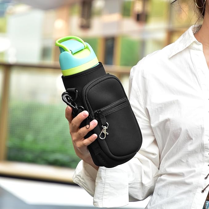 Water Bottle Carrier Bag with Strap for Owala FreeSip 24/32oz with Detachable Phone Pocket for Owala Accessories 24/32oz Water Bottle Sleeve for Walking Camping Gym