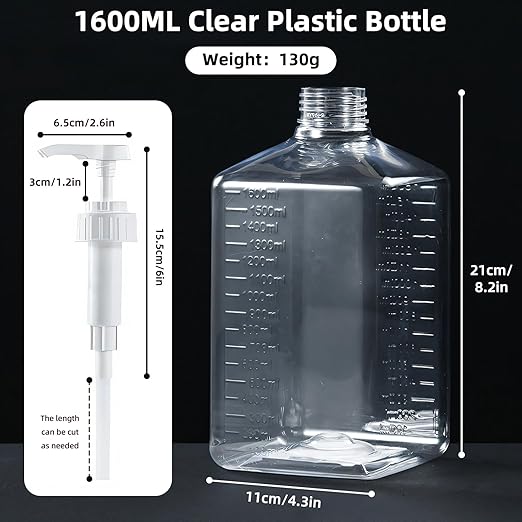 Large Capacity Syrup Dispenser for Coffee Bar, 54oz 1600ml PET Syrup Bottle w Measuring Cup and Funnel, Dispenser Bottle w Upgraded Pump